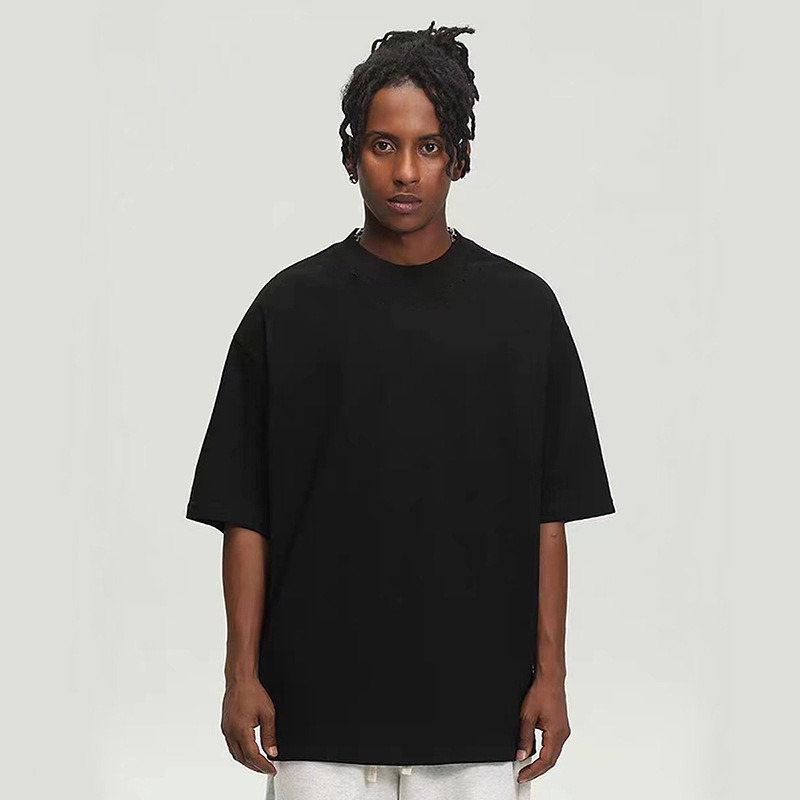 Pesada marca de moda europea y americana de hombro caída camiseta de manga corta para hombres suelta inmes de algodón de gran tamaño pareja camiseta de base