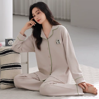 纯棉睡衣女时尚休闲开衫长袖大码春秋薄款高级感家居服舒适可外穿