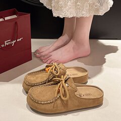 复古包头半拖女2025秋季新款韩系港风增高博肯鞋时尚百搭厚底拖鞋