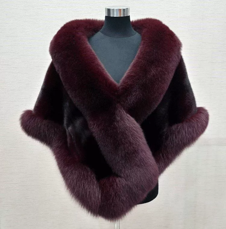 Зимний плащ с меховой отделкой, one size, на мать невесты, делюксовая версия