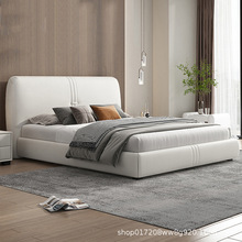 科技布双人床现代简约布艺床卧室网红实木床1.5米1.8米软靠包大床