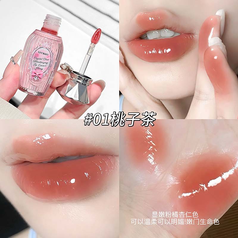 LUCKGO Crystal Clear Moisturizing Lip Essence Honey Light Line Moisturizing Lipstick Espejo de aceite de labios hidratante y color transfronterizo duradero