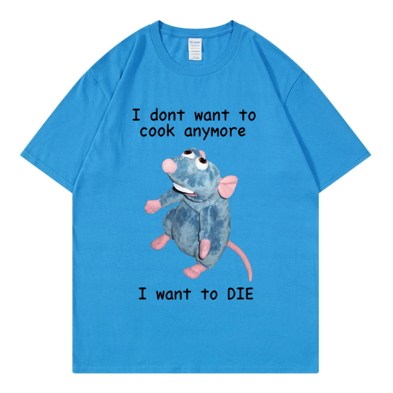 T-shirt en pur coton marque de mode sport nouveaux hommes ample col rond imprimé souris je ne veux pas cuisiner à nouveau T-shirt_voghion.com