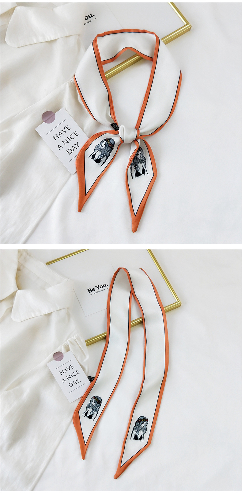 30g Weight Silk Scarf Classification Travel Occasion Unisex Gender Sweet Style Khaki, Grey, Pink, Purple, Red, Green, Blue, Black Color Fashion Streamer Printing Bow Silk Scarf Wholesale 17