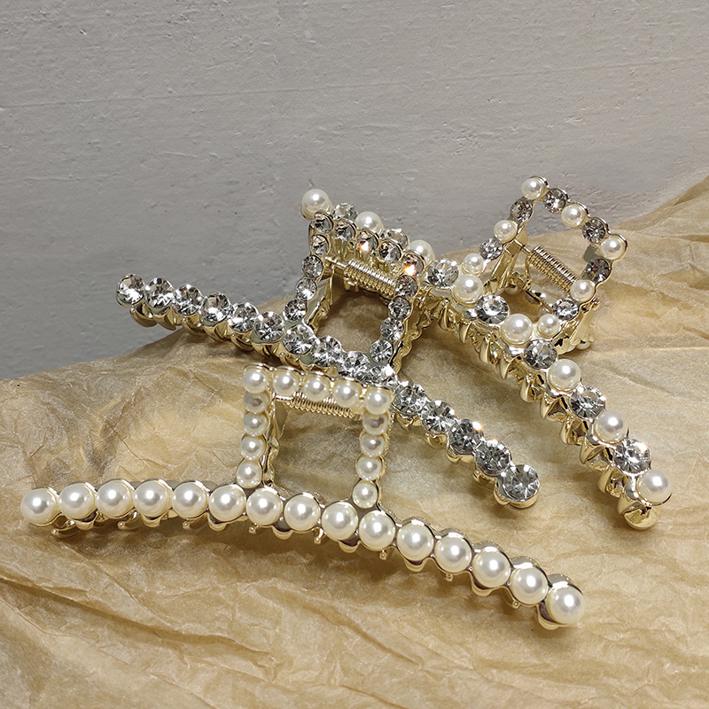 Metal Pearl Rhinestone Hair Catch Clip display picture 9