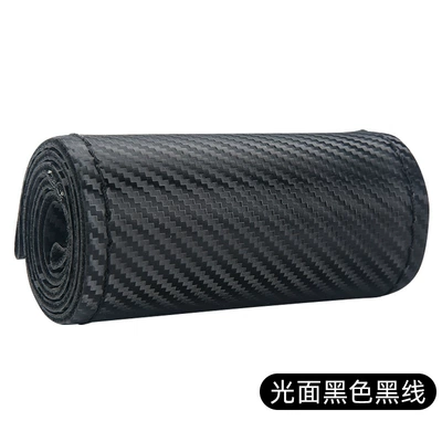 Carbon Fiber First-Layer Cowhide Hand-Stitched Steering Wheel Cover, All-Season Genuine Cowhide Car Handle Cover (Steering wheel cover) - black-with-black-stitching-38cm