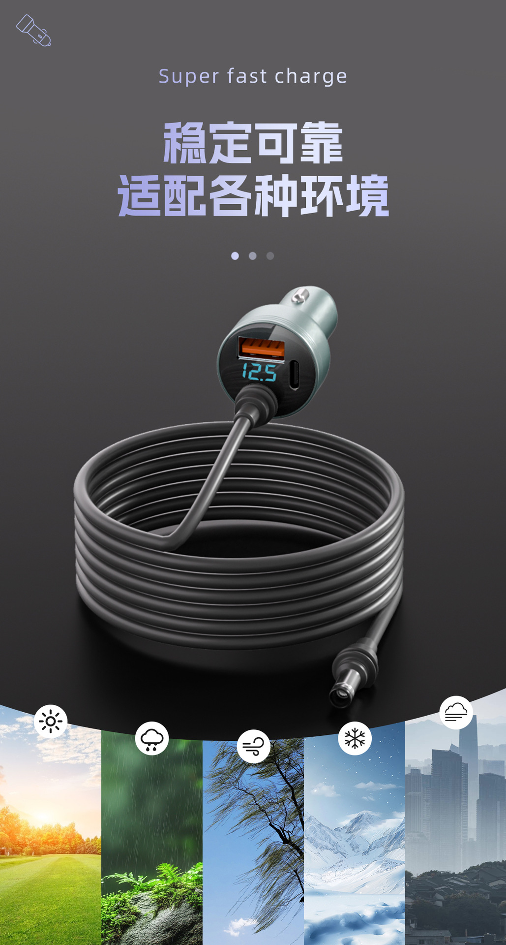 Cross-Border New Dc Car Charger Mini Digital Display Car Charger Suitable for Fourth Generation Mini Car Charger One to Three