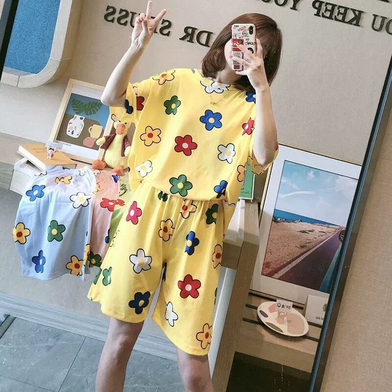 Pijamas mujeres verano suelta más tamaño dulce lindo estudiante pantalones cortos de manga corta se puede usar fuera estilo coreano desgaste del hogar traje
