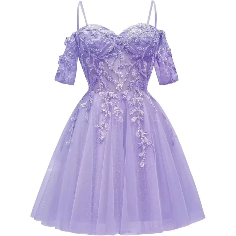 Embroidered Mesh Short Tutu Skirt with Fishbone Waist-Cinching Design, Elegant Dress for Birthday Photoshoots and Everyday Wear, High-End Dress