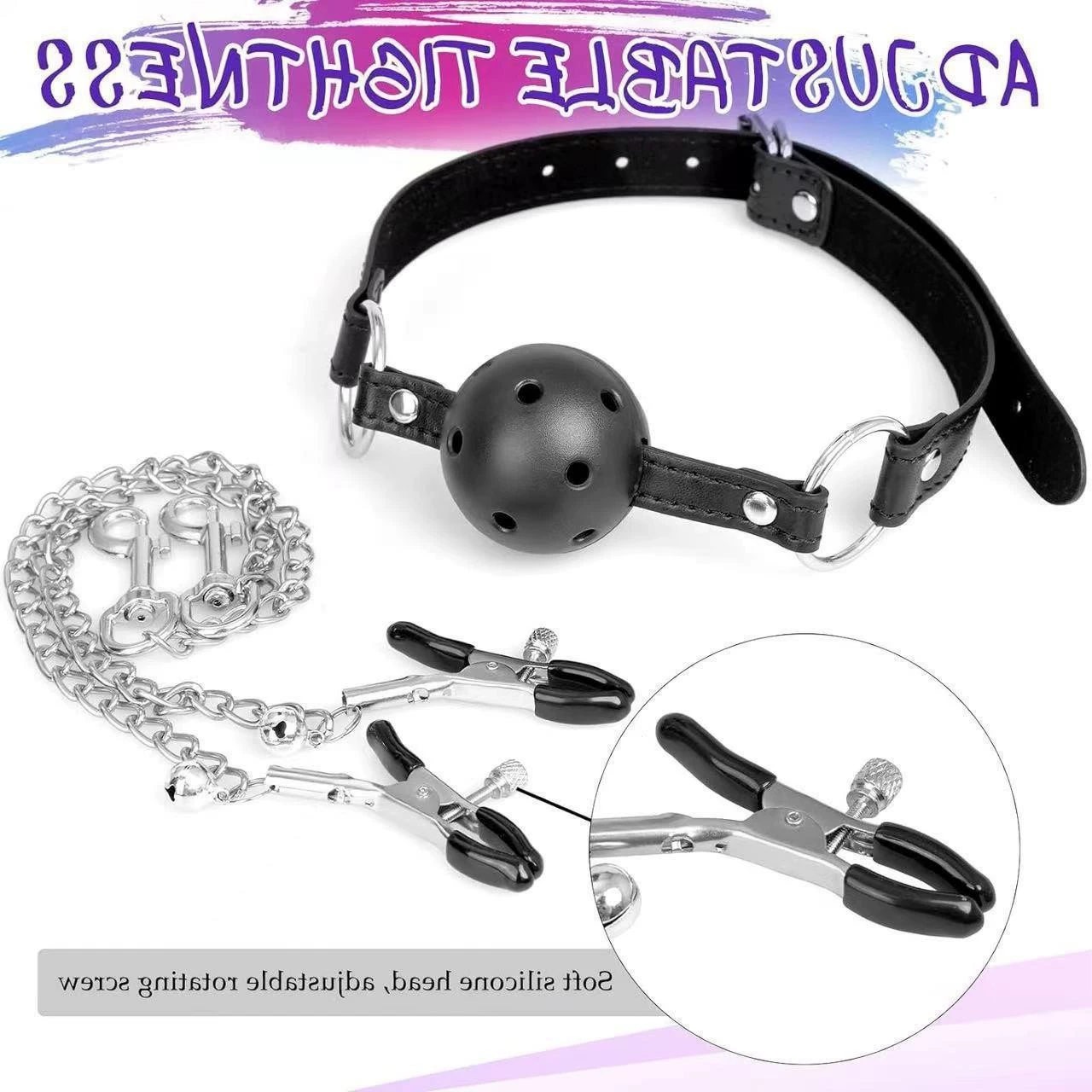 Набор для связывания с Ball Gag, анал plugs из нержавеющей стали и зажимы для сосков, регулируемая лямка