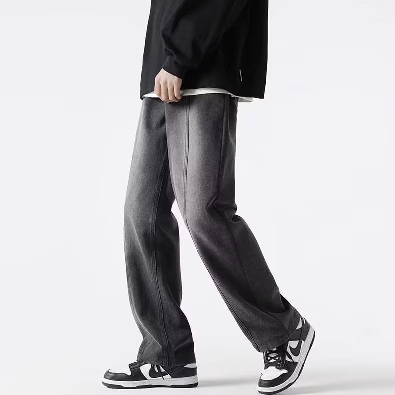 Vaqueros negros de la calle americana, pantalones vaqueros de la calle alta para hombres, vaqueros rectos y todo fósforo