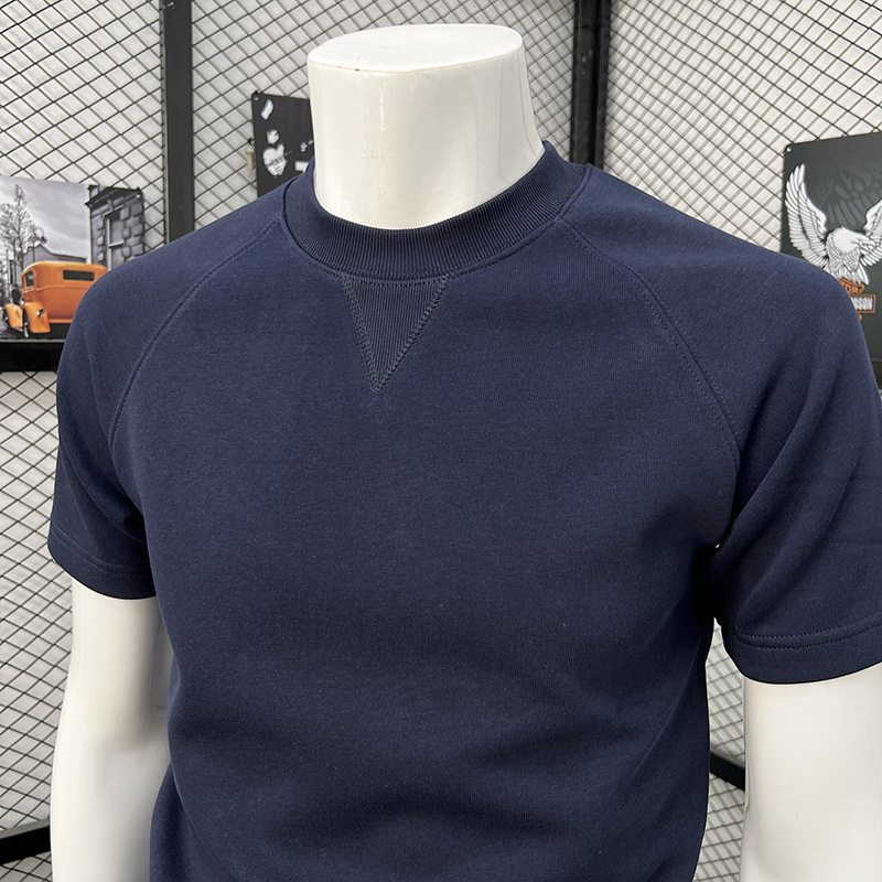 Men's Short Sleeve T-Shirt Round Neck Simple Solid Color Fashionable Versatile Trendy Handsome Spring Autumn Top_viptrois.com