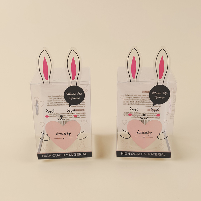 可爱卡通单个装兔子耳朵粉扑创意pet/pvc包装盒厂家现货直销