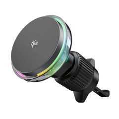 新型磁気吸引車載無線充電器スタンド吹出口強磁気携帯電話スタンド15w急速充電ファンカラーランプQI2