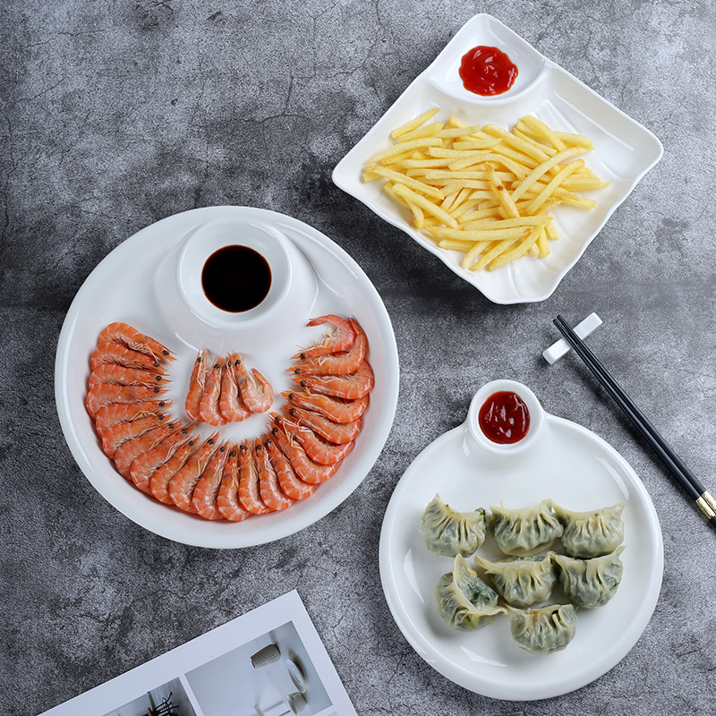 Ceramic Dumpling Plate with Vinegar Plate Split Creative Plate Dinner Plate Five Fruit Multi-Patch Plate French Fries Shrimp Plate Hotel Dish