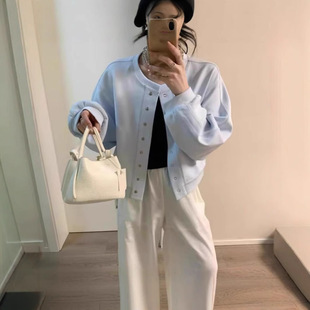 Korean Style Fashionable Short Round Neck Baseball Suit Jacket Women's 2025 Spring New Arrival Small Single-Breasted Jacket Cardigan