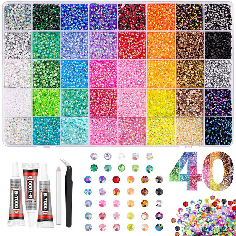 Cross-Border Wholesale of 40-Color Resin Flat-Back Rhinestones, 3mm Mixed Color Set, Resin Rhinestones, Nail Art Rhinestones, Nail Decoration Rhinestones