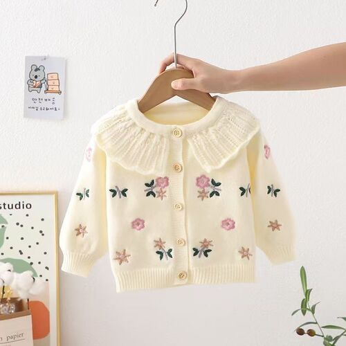 Girls 'top sweater baby coat spring and autumn baby knitted velvet cardigan foreign style new baby collar cute model