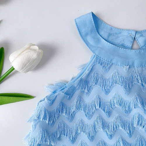 Girls summer dress, children's mesh skirt, cross-border halter neck dress, fantasy tassel children's princess dress