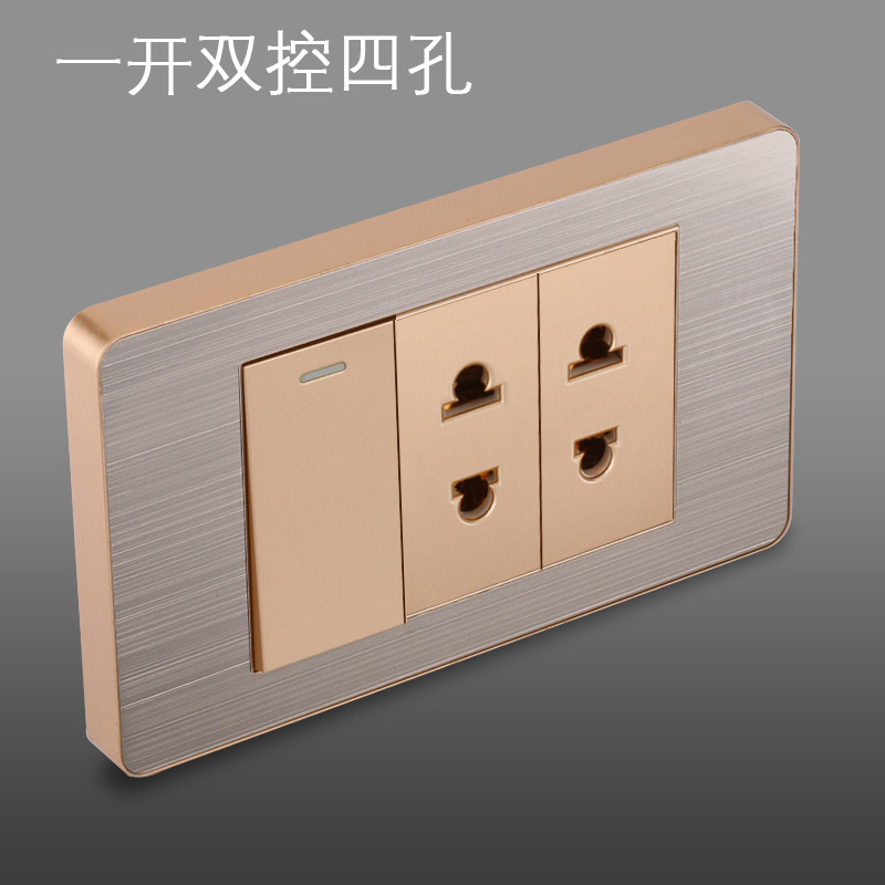Panel de enchufe de metal estándar estadounidense de acero inoxidable dibujado oro tres agujeros Taiwan conmutador USB suministro directo de fabricantes de enchufes