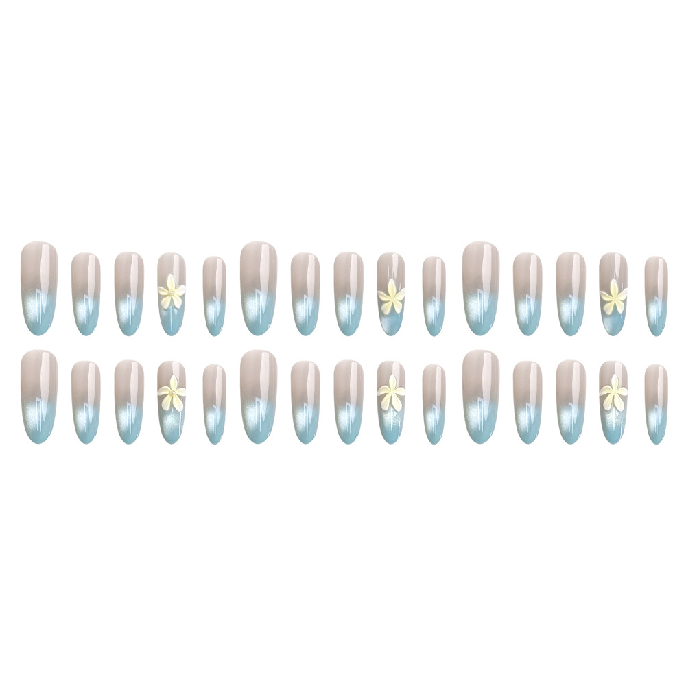 Menta gradiente tridimensional camellia para usar uñas ins blanqueador suave 30 piezas de uñas oval parche de uñas image 6