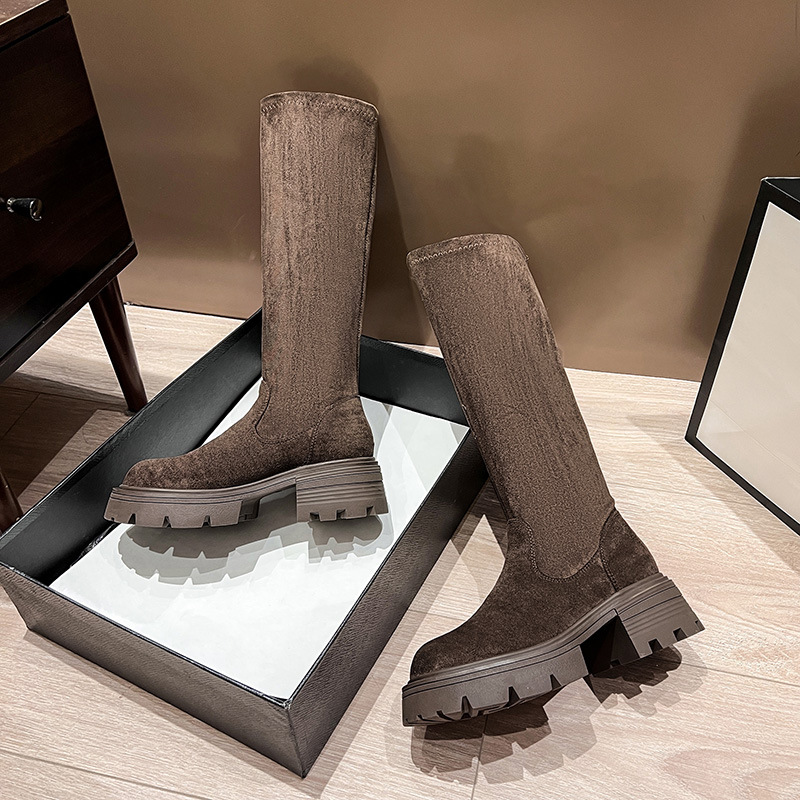 2024 neue Samtstiefel für Damen, Frühling und Herbst, neue Ärmel für Freizeit, Mode, dicke Sohle, hohe Röhre, Plüsch, lange Stiefel für Kinder_voghion.com