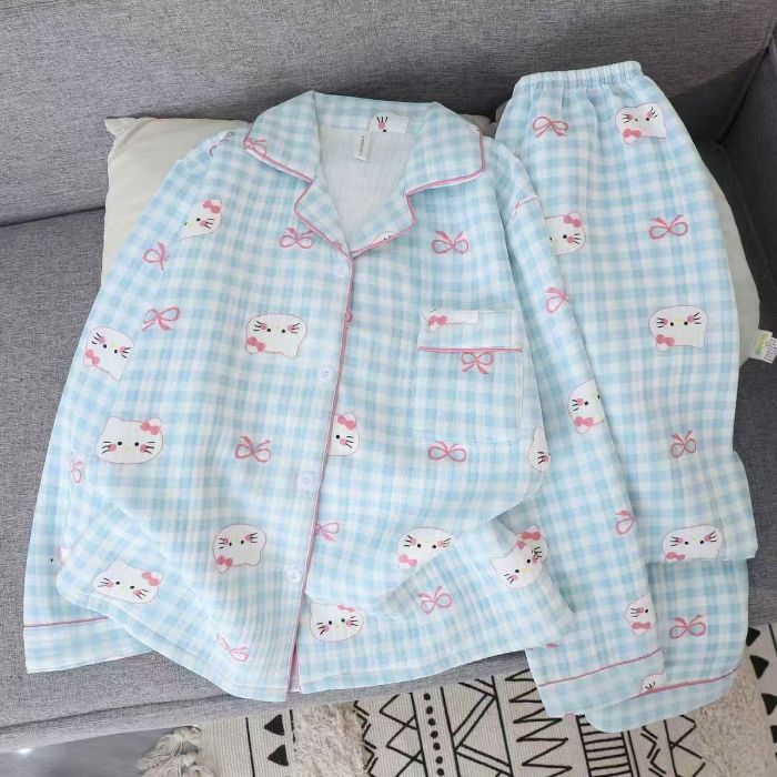 Pijamas de algodón de aire para mujeres otoño y invierno dulce engrosado calentamiento ropa doméstica dibujos animados estudiantes coreanos de manga larga estilo de niña