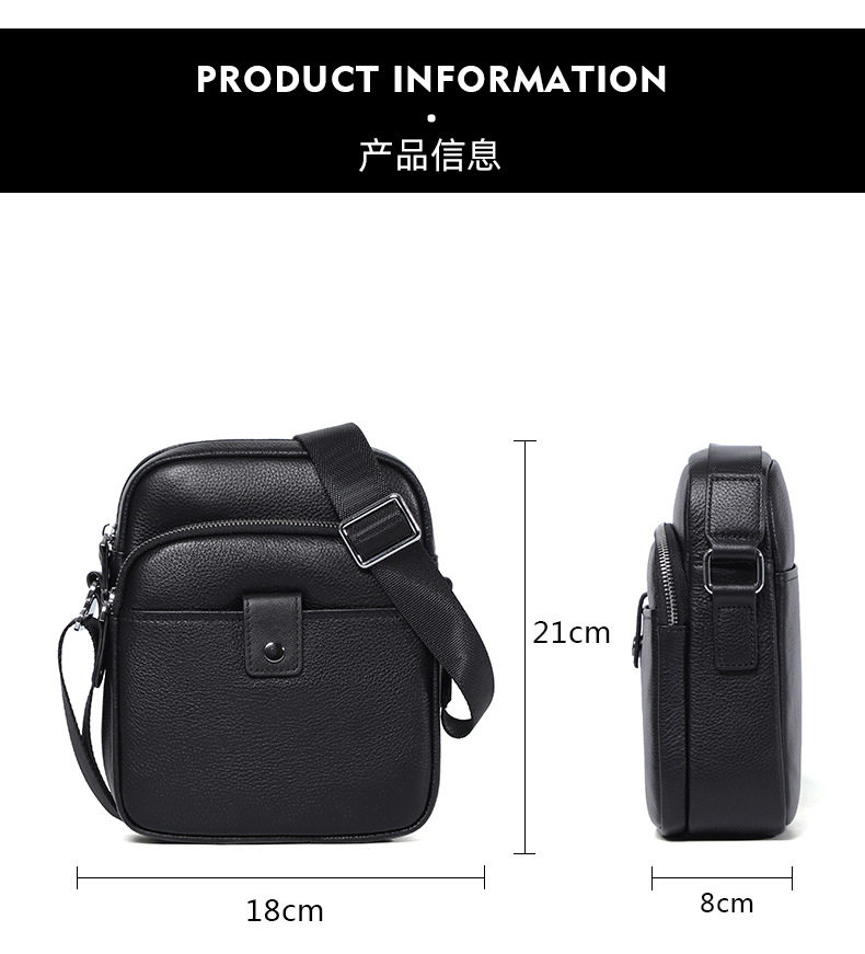 Túi đeo chéo nam da bò thật dáng đứng 18×8×21 cm — Màu đen chi tiết 9