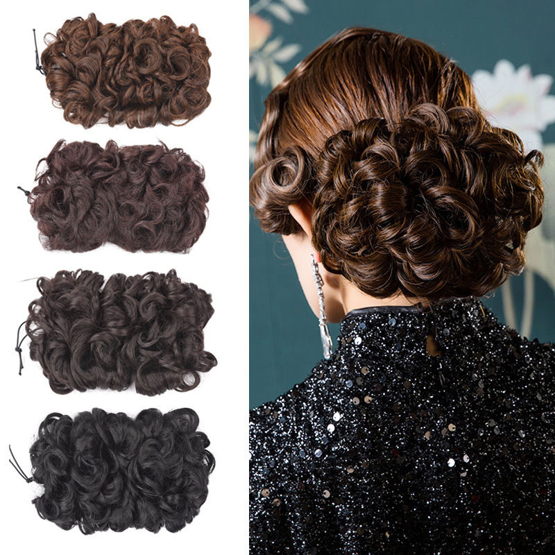 Cheongsam wig fluffy hair bun pull Flower vintage Pan-head button Ball flower bud bridal hair simulation curly hair bag Cheongsam wig fluffy hair bun pull Flower vintage Pan-head button Ball flower bud bridal hair simulation curly hair bag