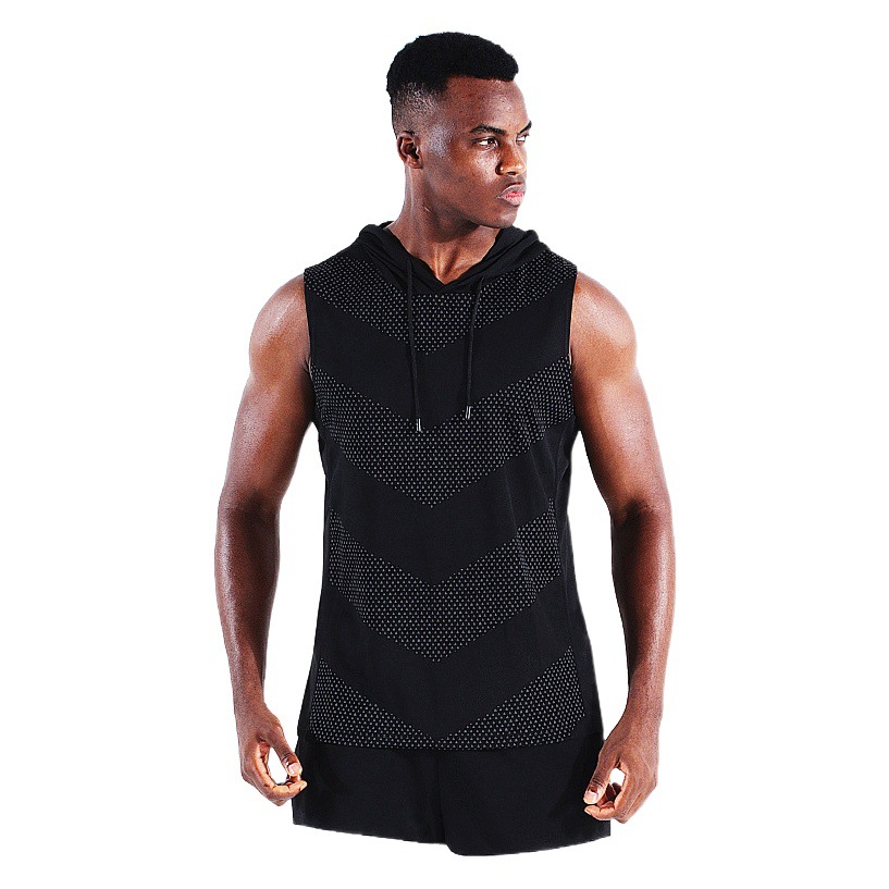 Chaleco deportivo con capucha para hombre B5098, chaleco sin mangas de secado rápido, top estampado, ropa deportiva para baloncesto, correr, maratón y fitness