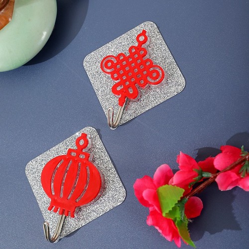 Red Fortune Hook with Strong Adhesive, No-Hole Heavy-Duty Hanger, Festive Hook with Enlarged Chinese Character