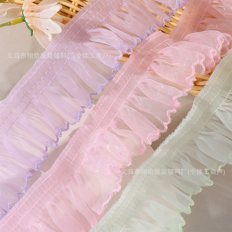 새로운 5cm 무광택 원사 오르간 주름 레이스 수제 diy 스커트 속옷 주름 레이스 원단 원사 레이스 액세서리