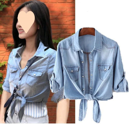 Korean Spring and Summer Women's Short Sleeve Jacket Denim Shirt Small Shawl Slim Short Thin Denim Jacket