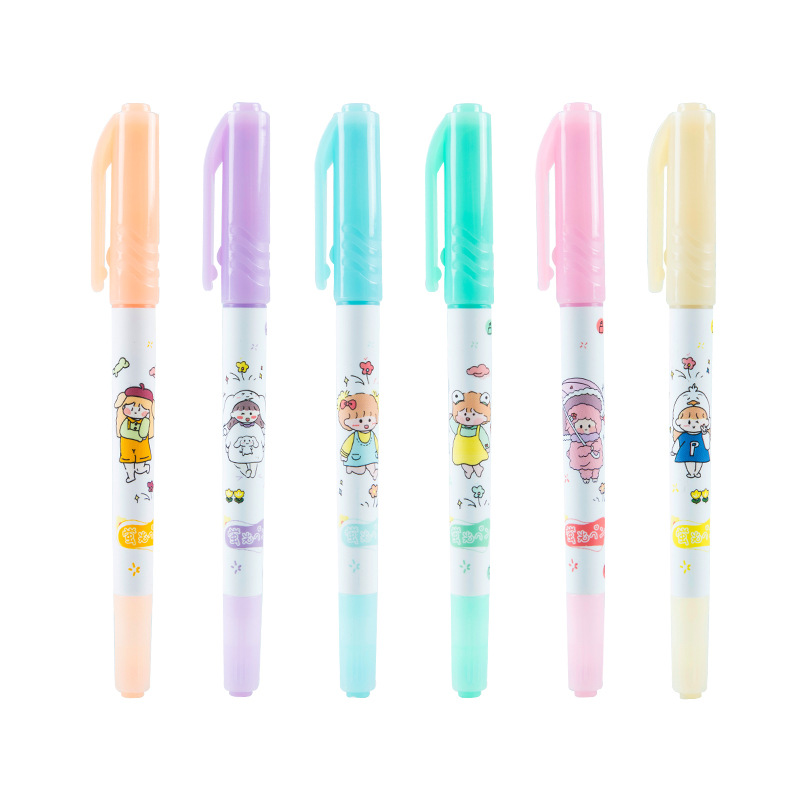 H204 de doble cabeza resaltador de dibujos animados diario pluma estudiante de la escuela primaria marcador incorrecto examen pregunta marcador regalo creativo