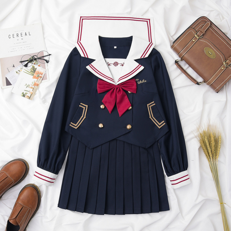 Factory direct wholesale Bai Xinjian jk uniform genuine intermediate suit Japanese sailor suit navy collar Academy style suit