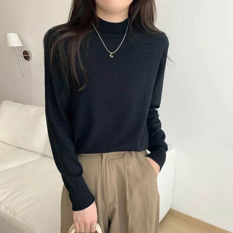 韩版半高领针织打底衫女秋冬季时尚洋气修身显瘦内搭毛衣百搭上衣|undefined