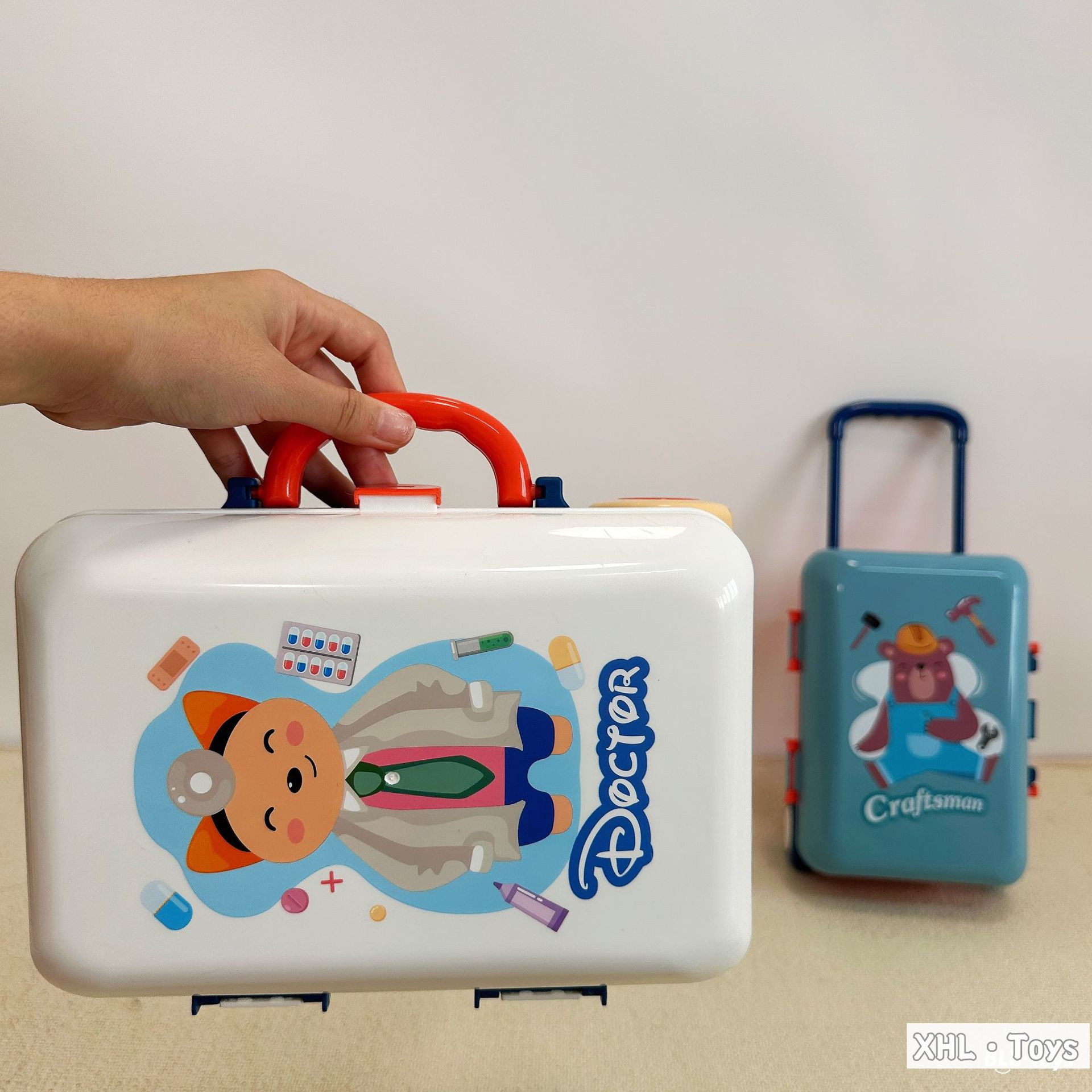 Caja trolley de juegos para bebés transfronterizos/comida de simulación portátil de doble uso Cocina Doctor Herramientas Maquillaje Utensilios de cocina Juguetes