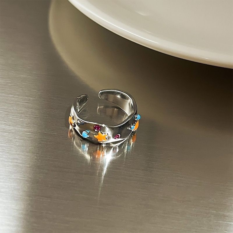 Women's Gender Casual Simple Style Geometric Star Flower Alloy Enamel Women's Open Rings