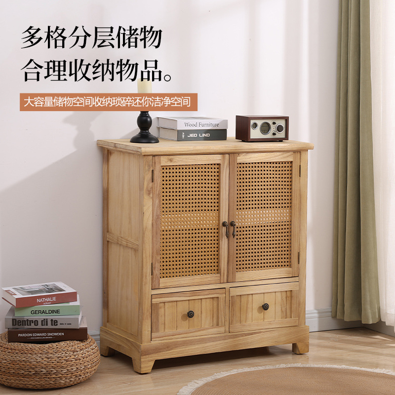 Armario nórdico armario de almacenamiento de ratán de madera maciza sala de estar armario de porche moderno simple armario de almacenamiento de apartamento pequeño armario de zapatos armario lateral