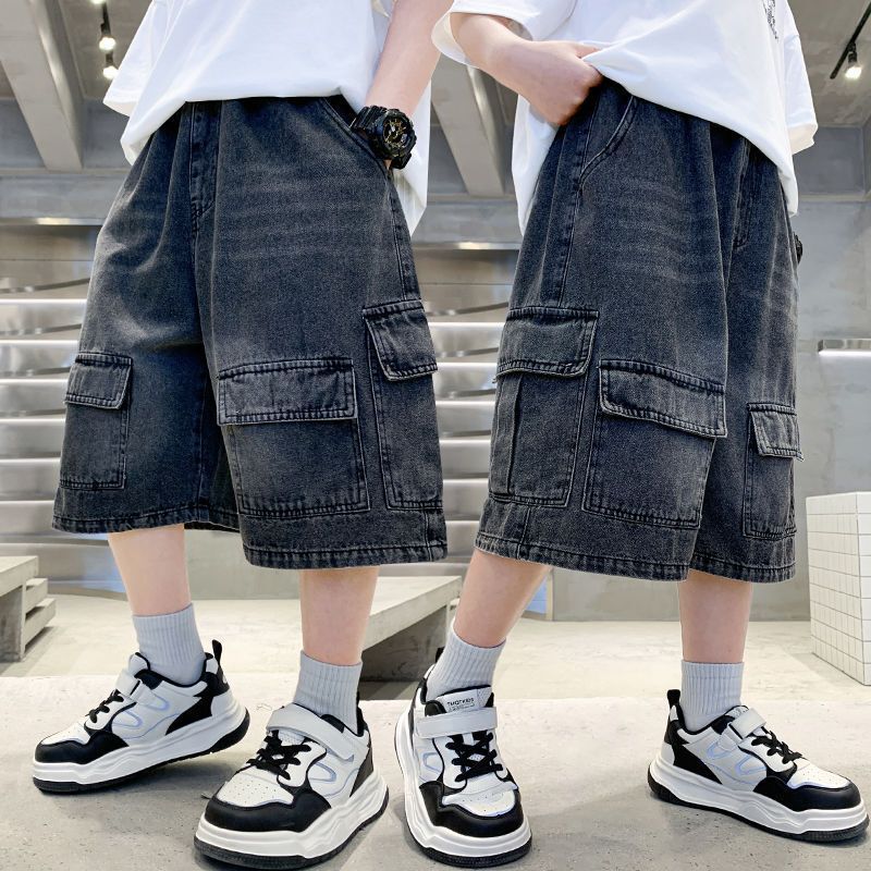 Boys' Summer Denim Shorts New Style for Older Children Fashionable Mid-Length Shorts Boys' Summer Outfit Stylish Cargo Shorts