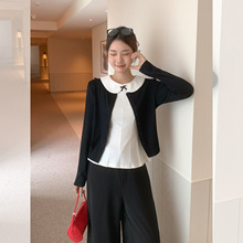 纯欲圆领纽扣长袖针织开衫女2025年秋季娃娃领蝴蝶结吊带背心上衣