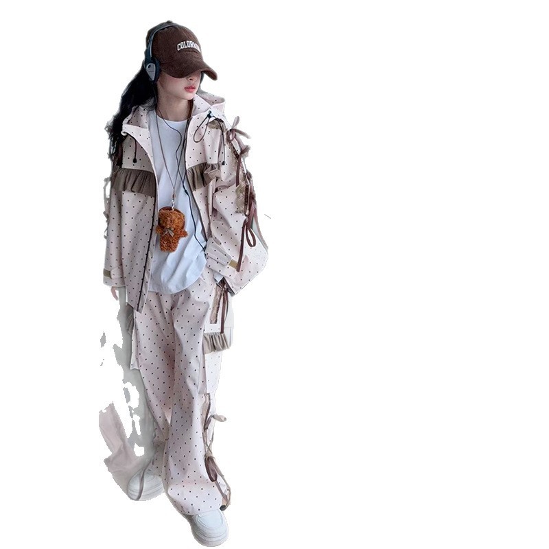 女童套装2025春秋装新款洋气中大童立体蝴蝶结波点外套工装裤两件|undefined