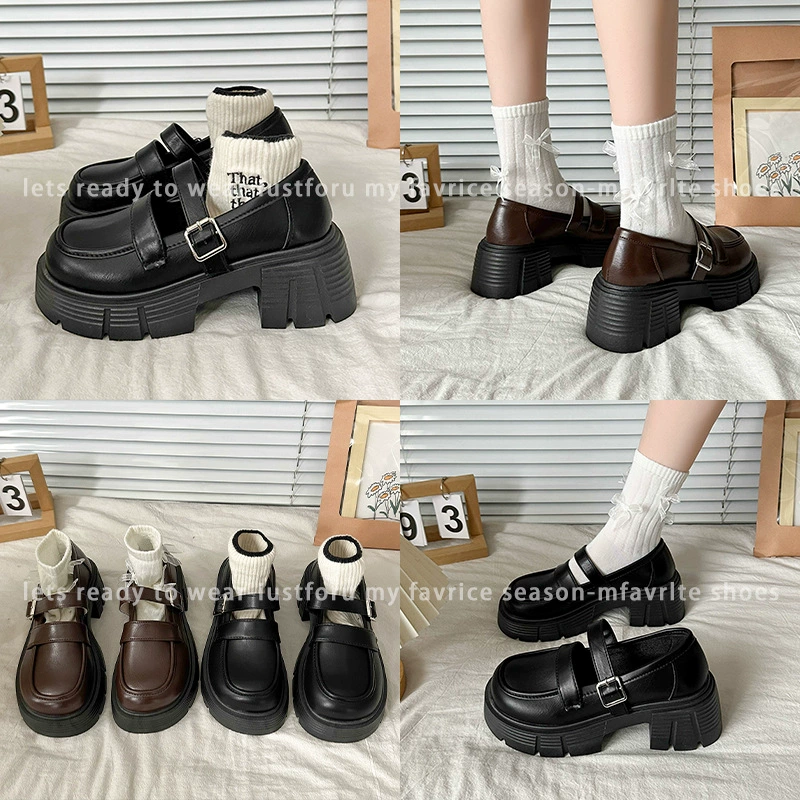 Женские кожаные туфли в британском преппи стиле на толстом каблуке, весна 2025, новые, на толстой подошве, с круглым носком и пряжкой, мэри-джейн
