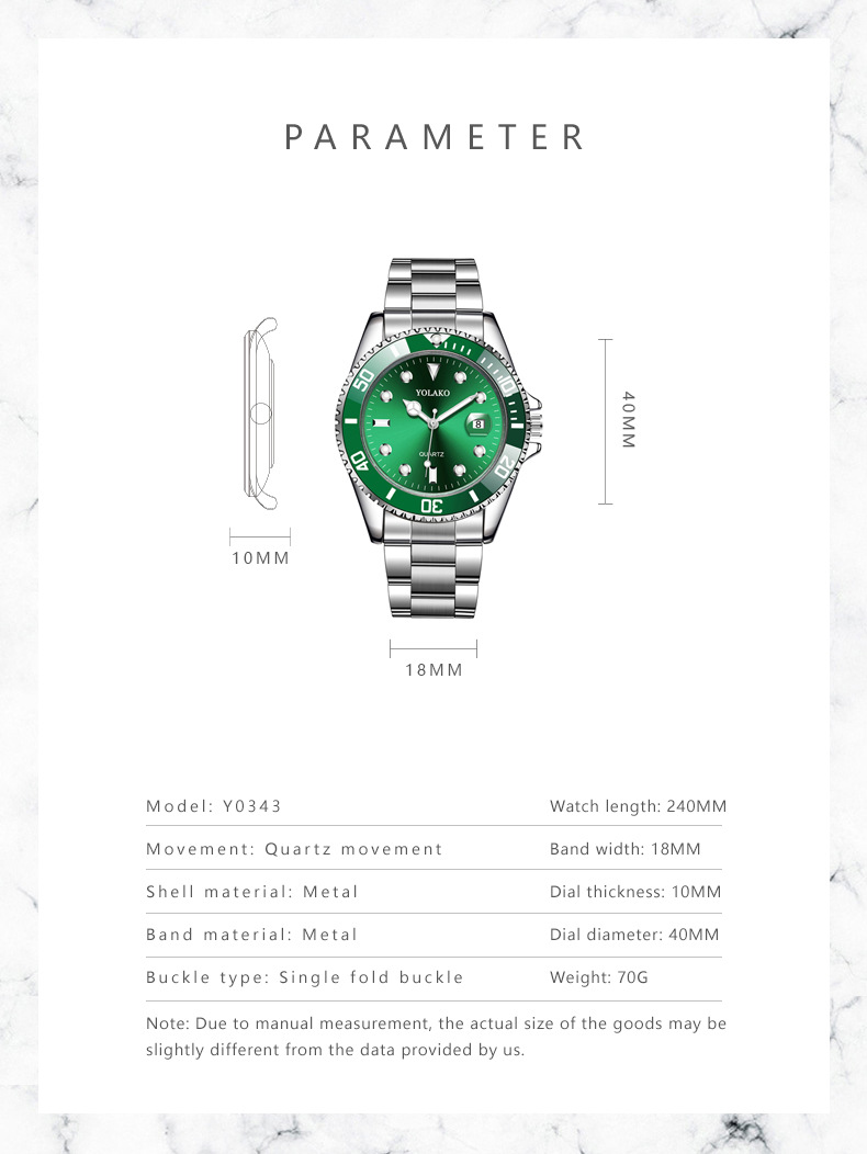 New Watch Hot Selling Green Water Ghost Watch Men's Watch Calendar Steel Band High-end Quartz Watch Wristwatch_voghion.com