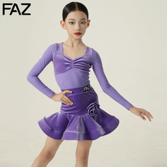 FAZ子供秋冬新作ラテンダンス練習ダンス服子供用ネット赤トレーニング衣装