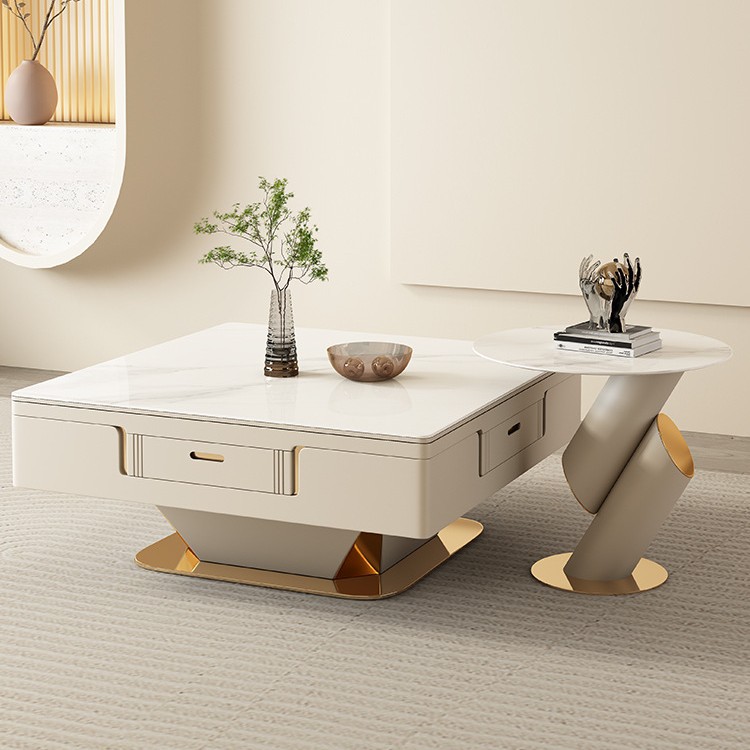 Mesa de centro elevadora de losa de roca mesa de mahjong mesa de comedor de mesa de comedor de una combinación de doble uso para el hogar máquina de mahjong eléctrica moderna de lujo ligero