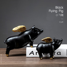 跨境会飞的猪摆件动物雕塑树脂工艺品家居装饰桌面摆设创意礼品