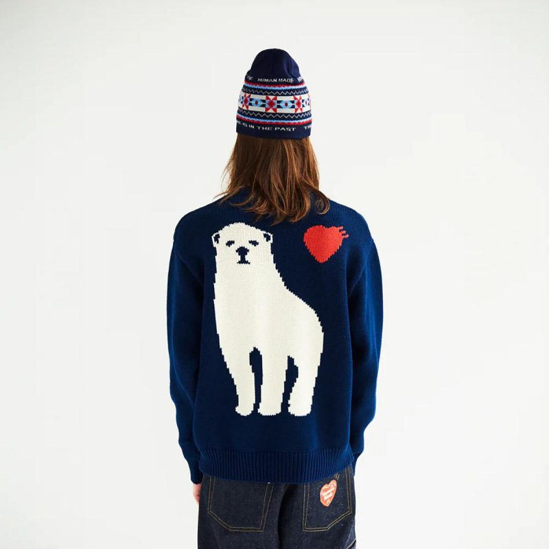 In-Stock Japanese Trendy Brand Human Autumn and Winter Polar Bear Heart Sweater Knitwear for Men and Women Couple Outfit Export