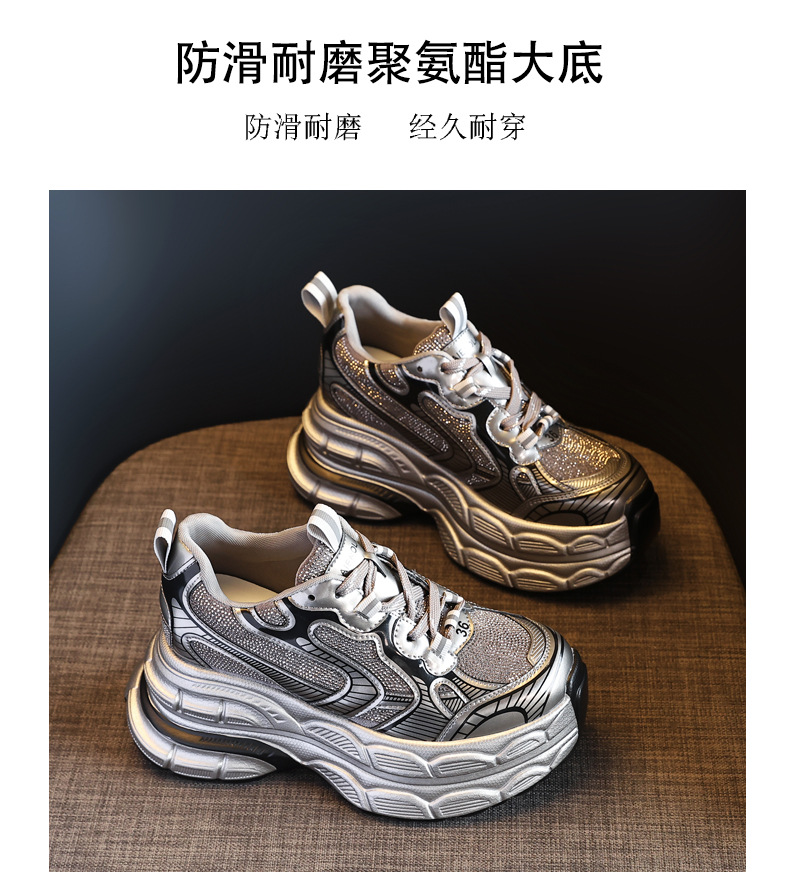 Giày sneaker nữ đế dày tăng chiều cao phối đá rhinestone — Màu đen chi tiết 13