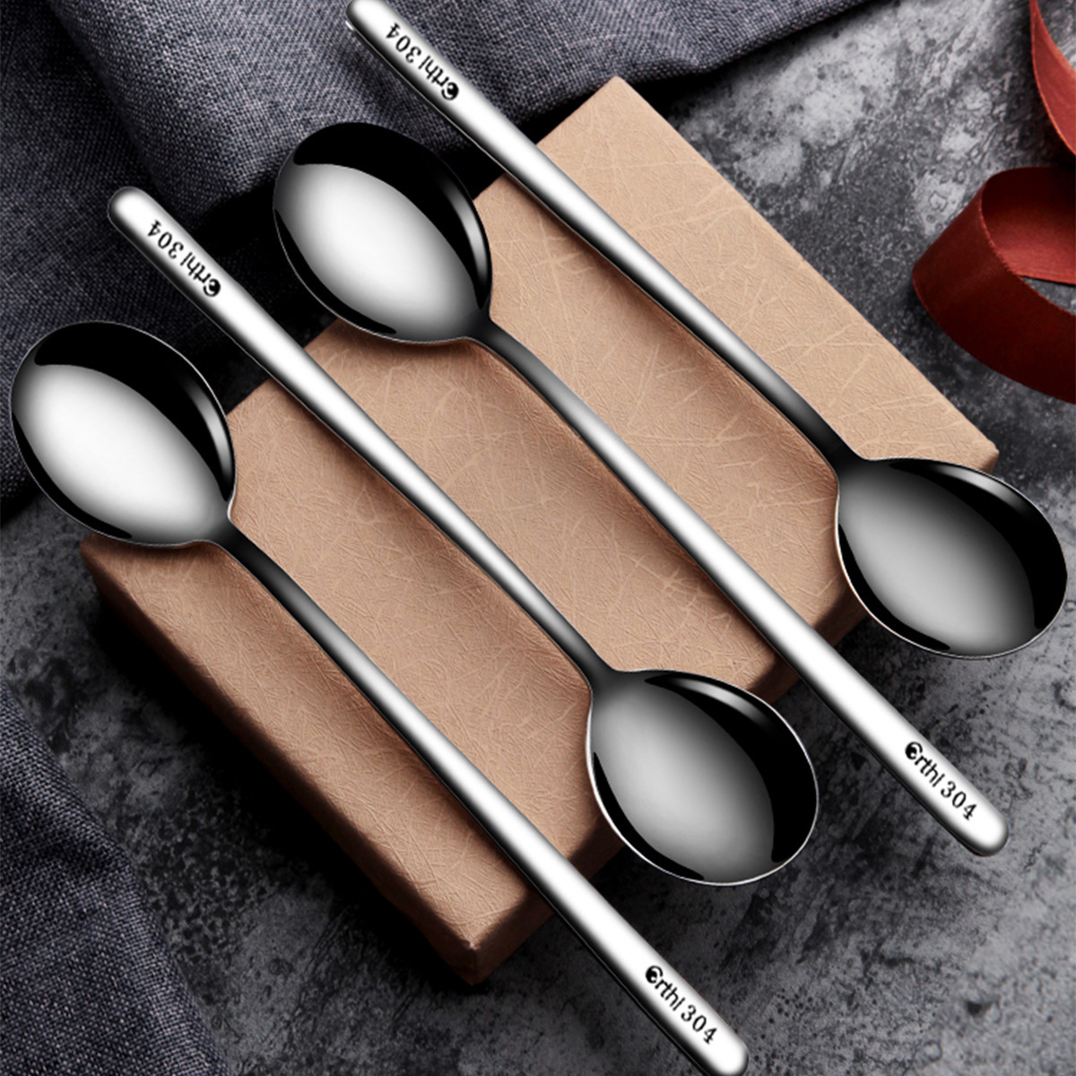 Langskaftet kaffeske i rustfrit stål til dessert og omrøring_voghion.com